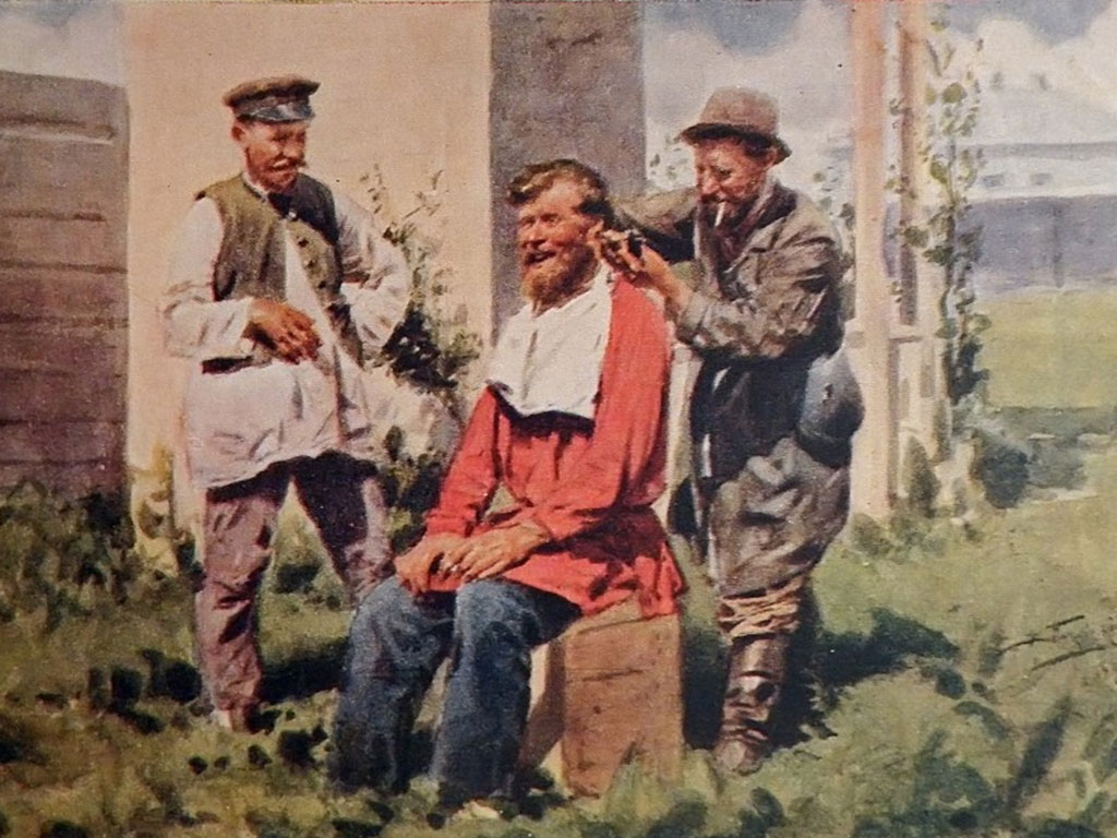 Фрагмент картины Владимира Маковского «Деревенский парикмахер» (1896)